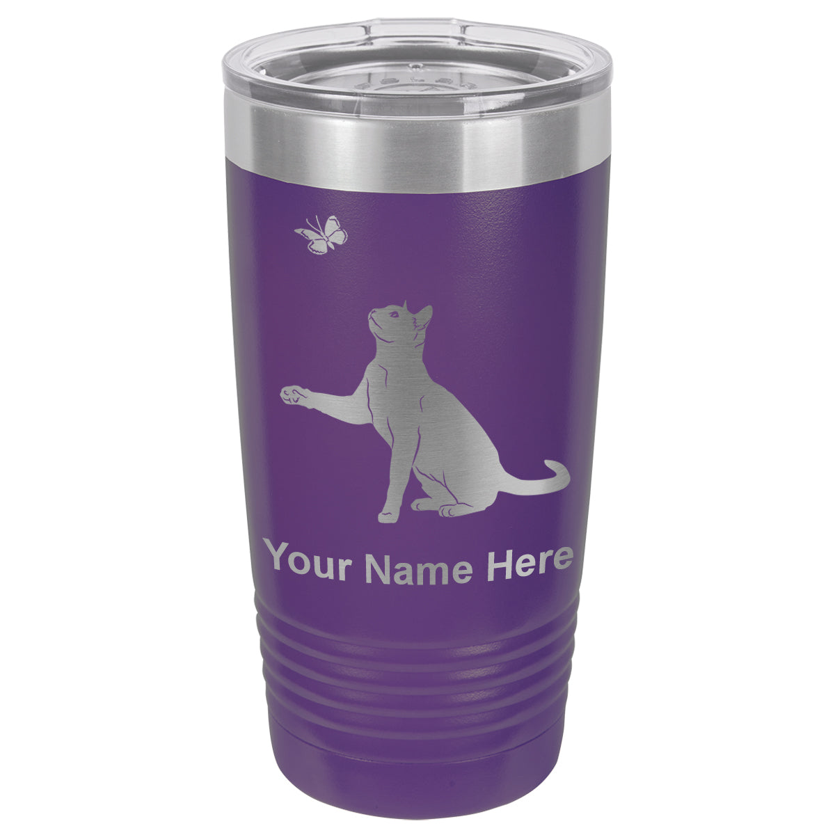 20oz Vacuum Insulated Tumbler Mug, Cat with Butterfly, Personalized Engraving Included