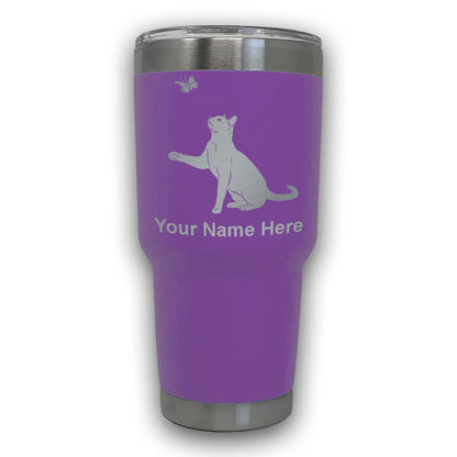 LaserGram 30oz Tumbler Mug, Cat with Butterfly, Personalized Engraving Included