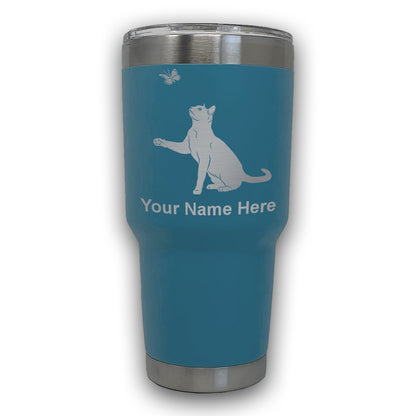 LaserGram 30oz Tumbler Mug, Cat with Butterfly, Personalized Engraving Included