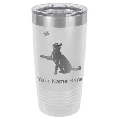 20oz Vacuum Insulated Tumbler Mug, Cat with Butterfly, Personalized Engraving Included