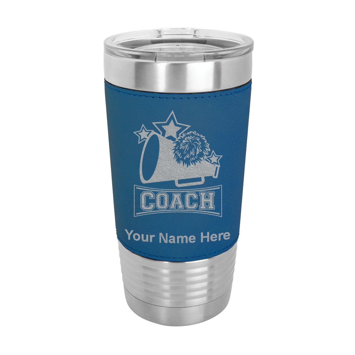 20oz Faux Leather Tumbler Mug, Cheerleading Coach, Personalized Engraving Included - LaserGram Custom Engraved Gifts