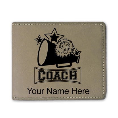Faux Leather Bi-Fold Wallet, Cheerleading Coach, Personalized Engraving Included