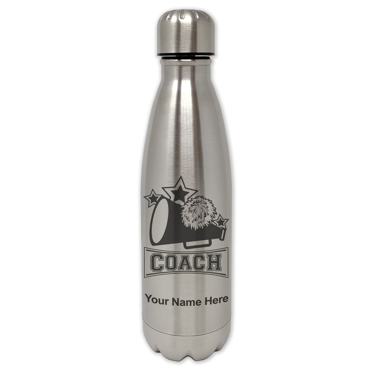 LaserGram Single Wall Water Bottle, Cheerleading Coach, Personalized Engraving Included