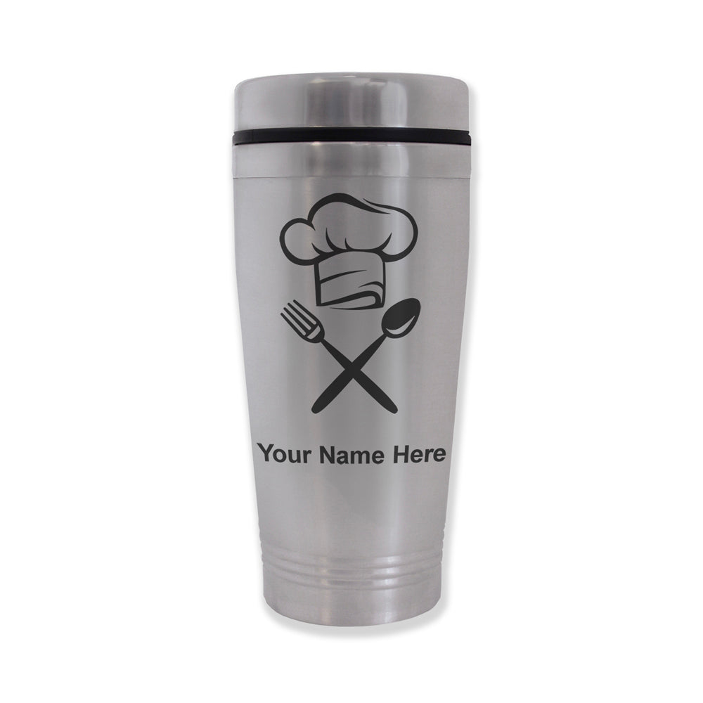 Commuter Travel Mug, Chef Hat, Personalized Engraving Included