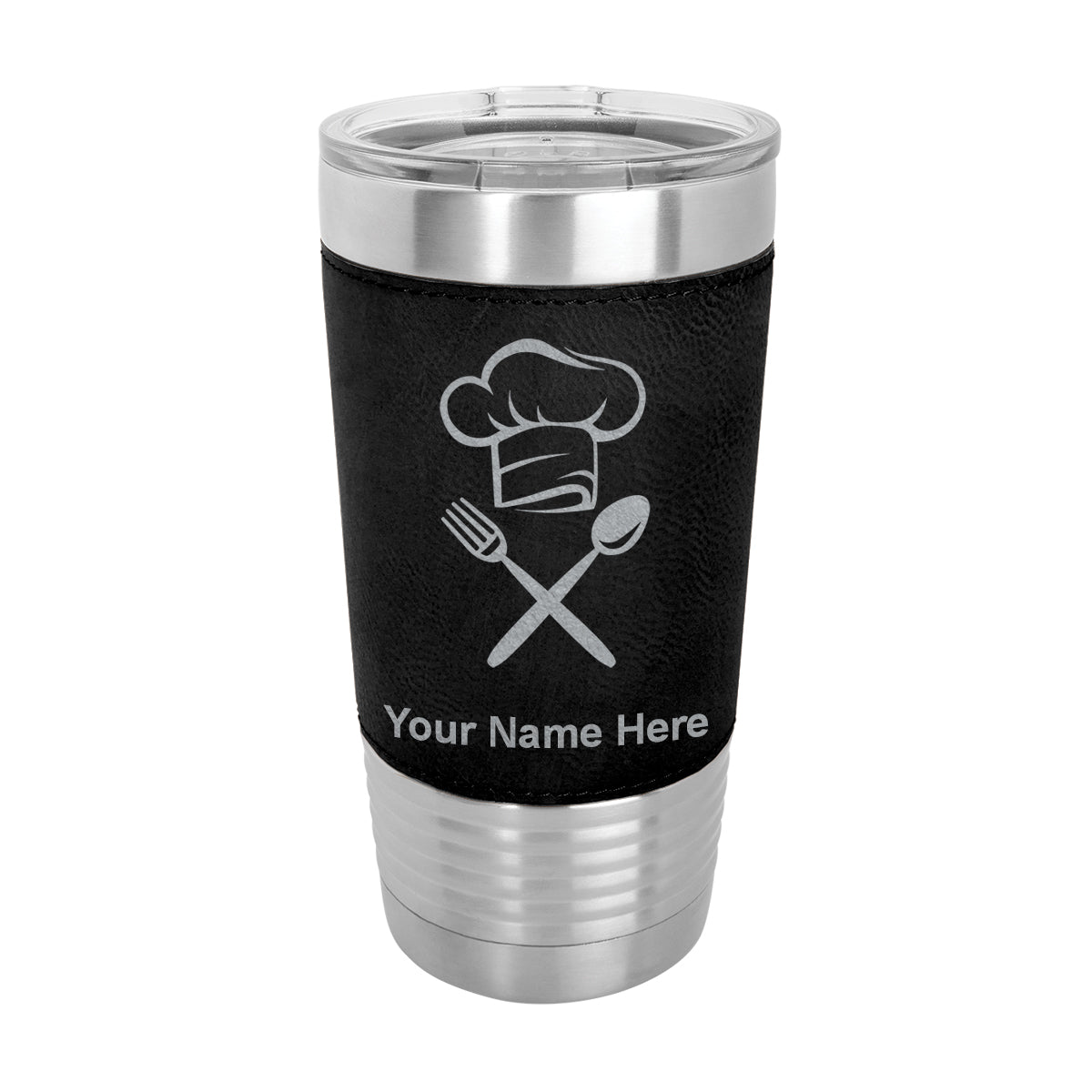 20oz Faux Leather Tumbler Mug, Chef Hat, Personalized Engraving Included - LaserGram Custom Engraved Gifts