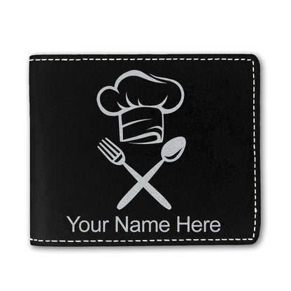 Faux Leather Bi-Fold Wallet, Chef Hat, Personalized Engraving Included