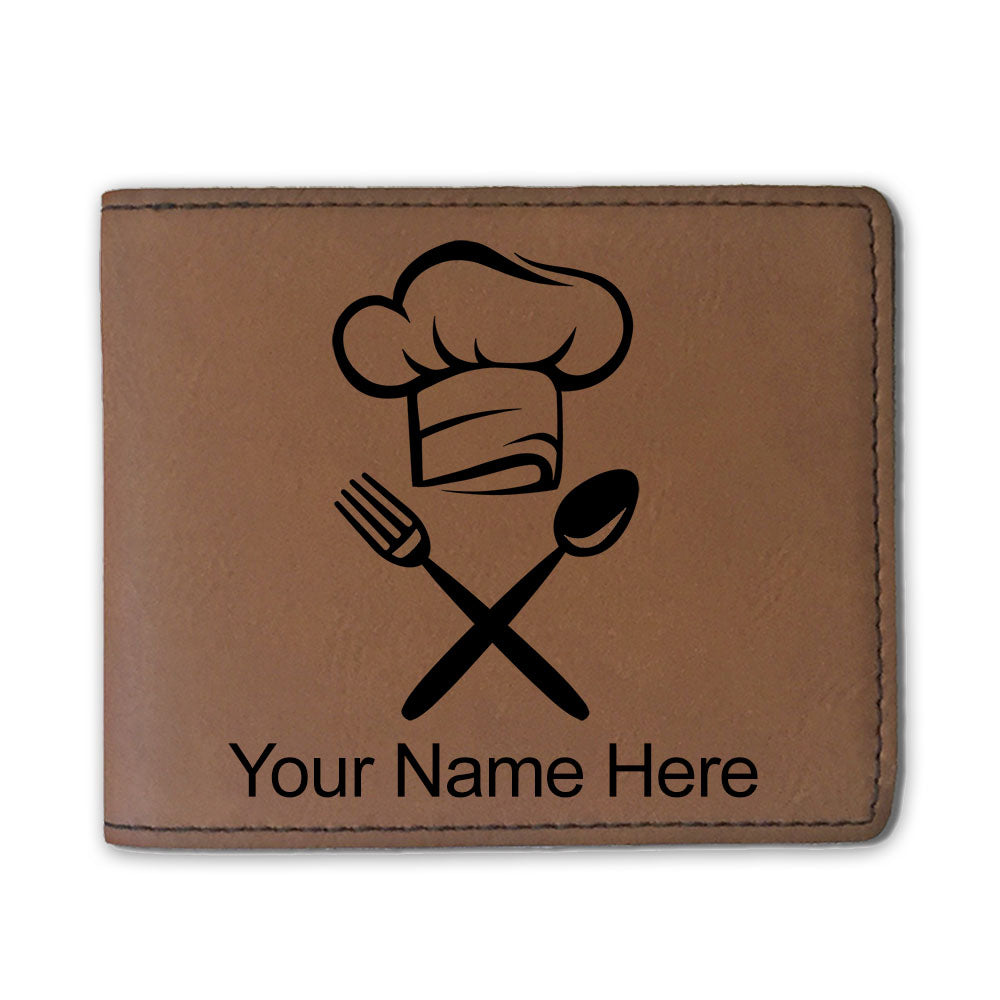 Faux Leather Bi-Fold Wallet, Chef Hat, Personalized Engraving Included