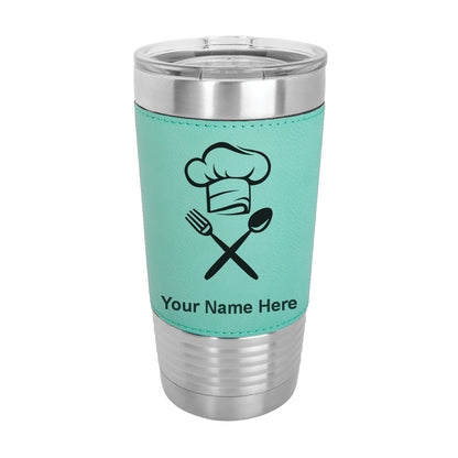20oz Faux Leather Tumbler Mug, Chef Hat, Personalized Engraving Included - LaserGram Custom Engraved Gifts