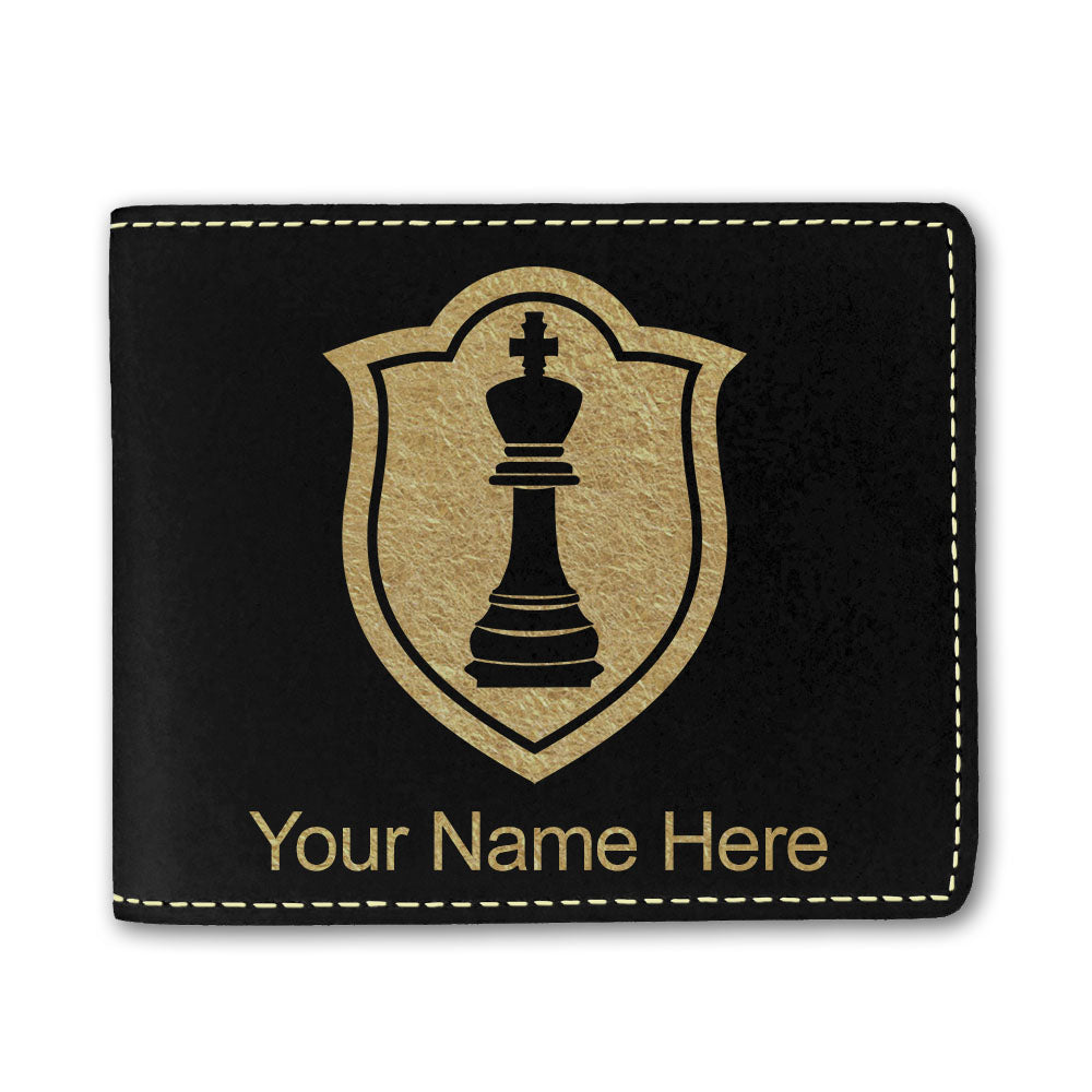 Faux Leather Bi-Fold Wallet, Chess King, Personalized Engraving Included