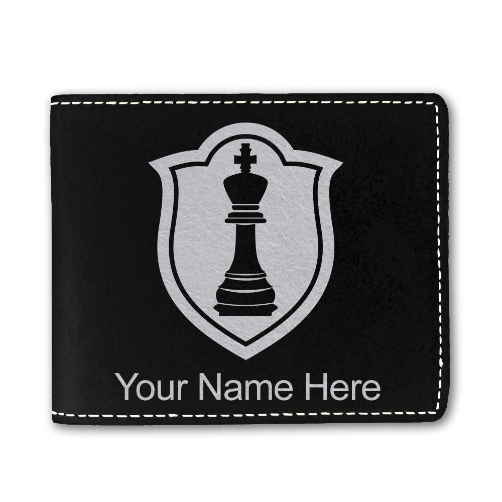Faux Leather Bi-Fold Wallet, Chess King, Personalized Engraving Included