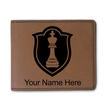 Faux Leather Bi-Fold Wallet, Chess King, Personalized Engraving Included