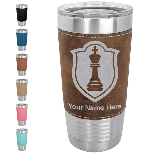 20oz Faux Leather Tumbler Mug, Chess King, Personalized Engraving Included - LaserGram Custom Engraved Gifts