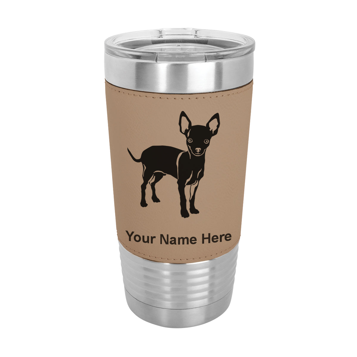 20oz Faux Leather Tumbler Mug, Chihuahua Dog, Personalized Engraving Included - LaserGram Custom Engraved Gifts