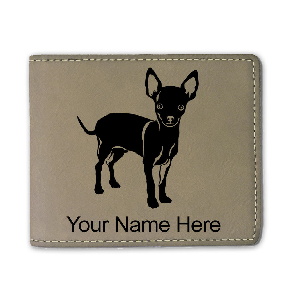 Faux Leather Bi-Fold Wallet, Chihuahua Dog, Personalized Engraving Included