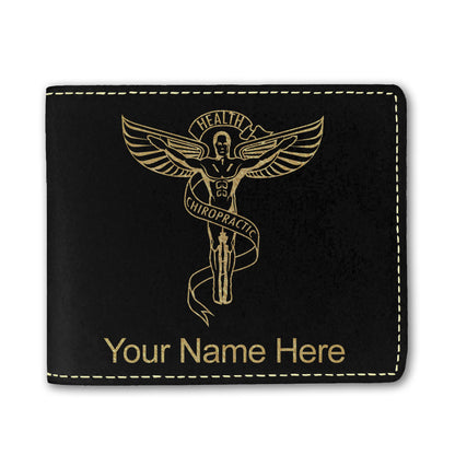 Faux Leather Bi-Fold Wallet, Chiropractic Symbol, Personalized Engraving Included
