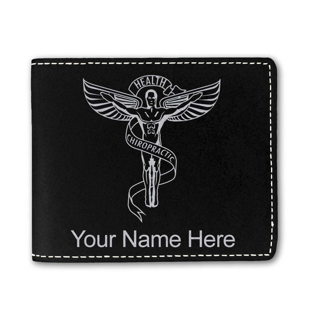 Faux Leather Bi-Fold Wallet, Chiropractic Symbol, Personalized Engraving Included
