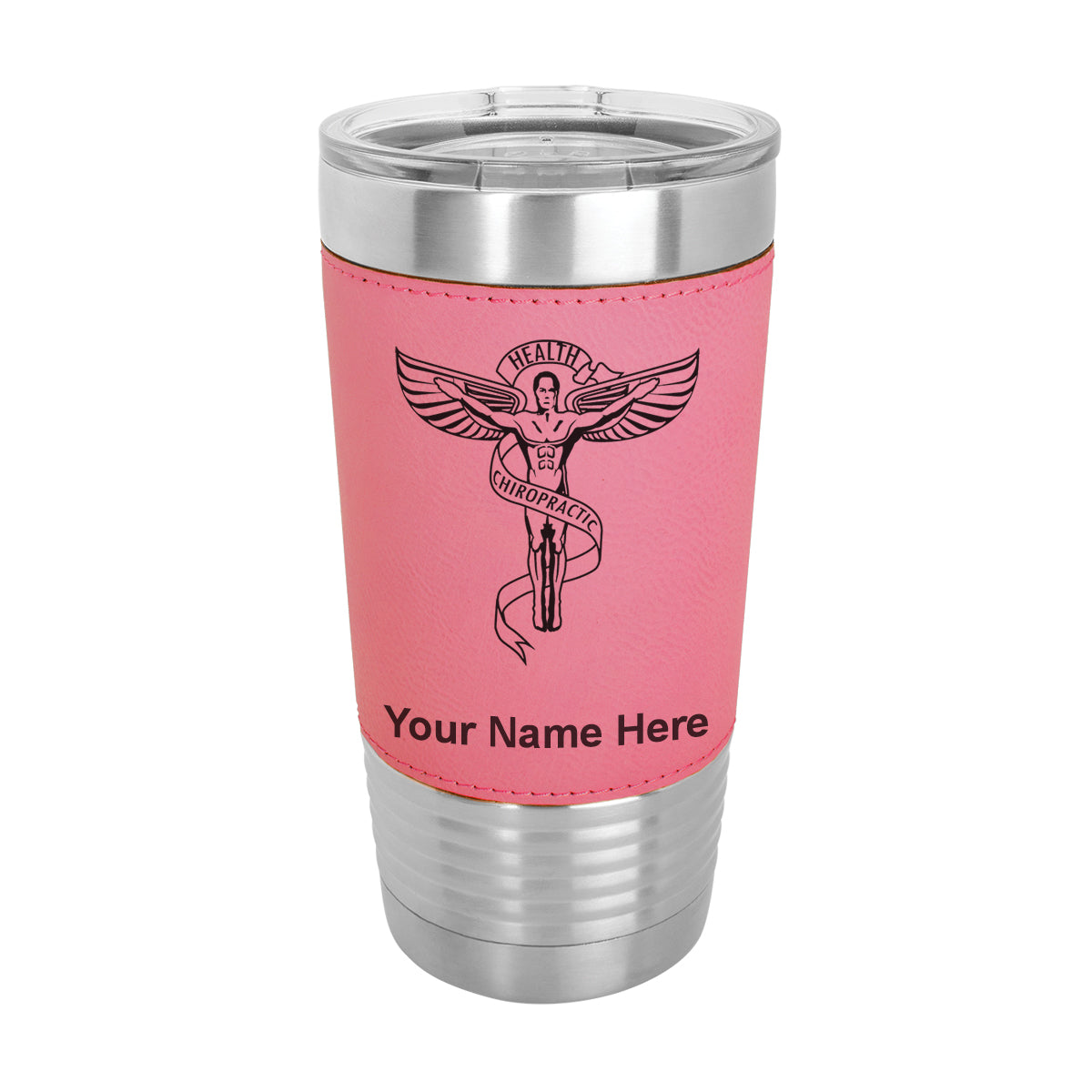 20oz Faux Leather Tumbler Mug, Chiropractic Symbol, Personalized Engraving Included - LaserGram Custom Engraved Gifts