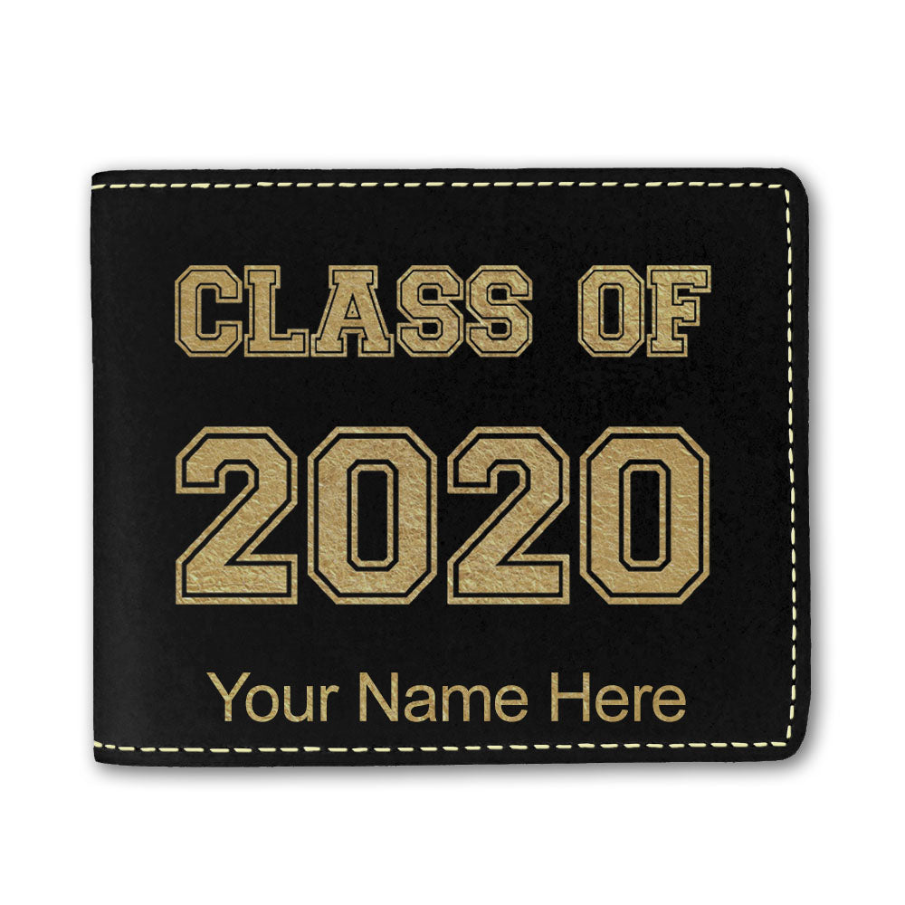 Faux Leather Bi-Fold Wallet, Class of 2020, 2021, 2022, 2023 2024, 2025, Personalized Engraving Included