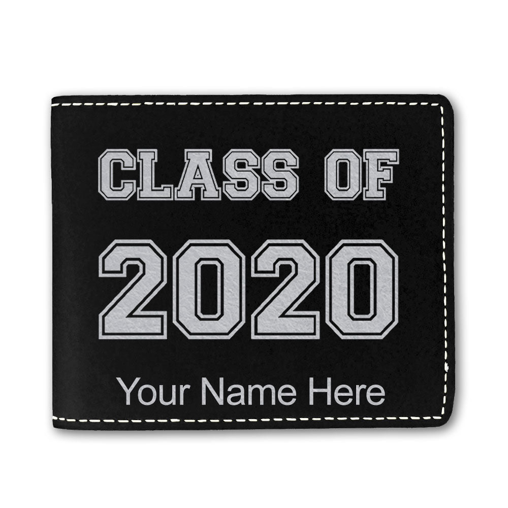 Faux Leather Bi-Fold Wallet, Class of 2020, 2021, 2022, 2023 2024, 2025, Personalized Engraving Included