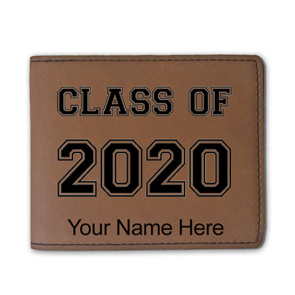 Faux Leather Bi-Fold Wallet, Class of 2020, 2021, 2022, 2023 2024, 2025, Personalized Engraving Included