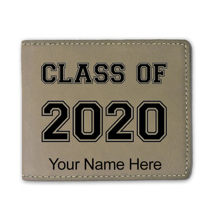 Faux Leather Bi-Fold Wallet, Class of 2020, 2021, 2022, 2023 2024, 2025, Personalized Engraving Included