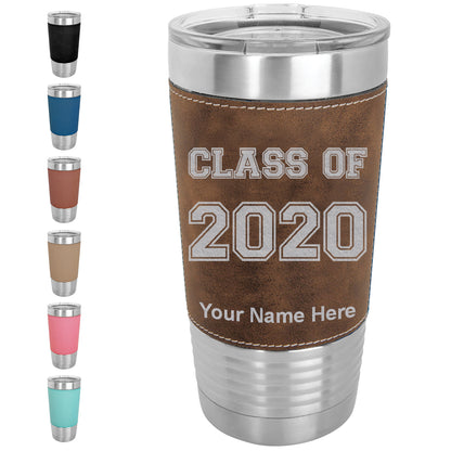 20oz Faux Leather Tumbler Mug, Class of 2020, 2021, 2022, 2023 2024, 2025, Personalized Engraving Included - LaserGram Custom Engraved Gifts