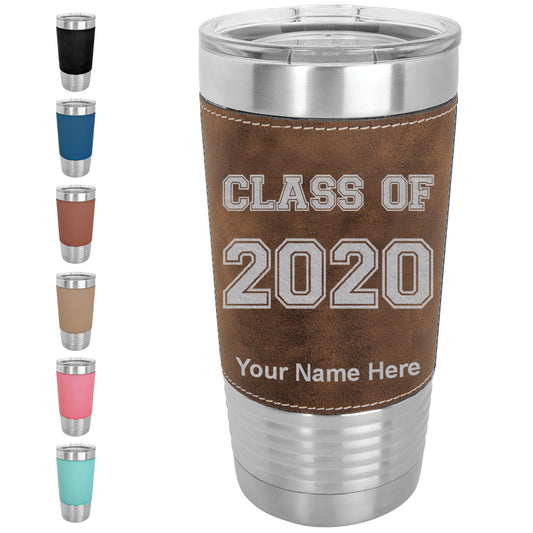 20oz Faux Leather Tumbler Mug, Class of 2020, 2021, 2022, 2023 2024, 2025, Personalized Engraving Included - LaserGram Custom Engraved Gifts