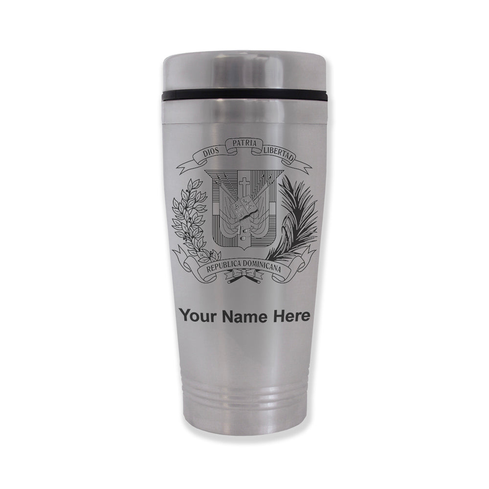 Commuter Travel Mug, Coat of Arms Dominican Republic, Personalized Engraving Included