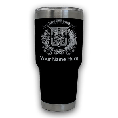 LaserGram 30oz Tumbler Mug, Coat of Arms Dominican Republic, Personalized Engraving Included