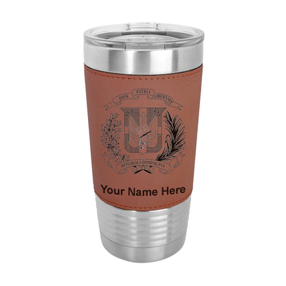 20oz Faux Leather Tumbler Mug, Coat of Arms Dominican Republic, Personalized Engraving Included - LaserGram Custom Engraved Gifts