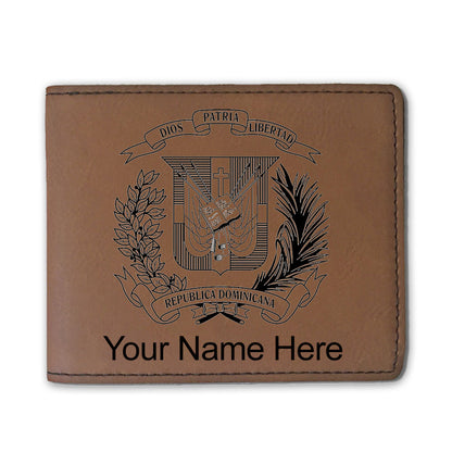 Faux Leather Bi-Fold Wallet, Coat of Arms Dominican Republic, Personalized Engraving Included