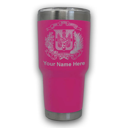 LaserGram 30oz Tumbler Mug, Coat of Arms Dominican Republic, Personalized Engraving Included