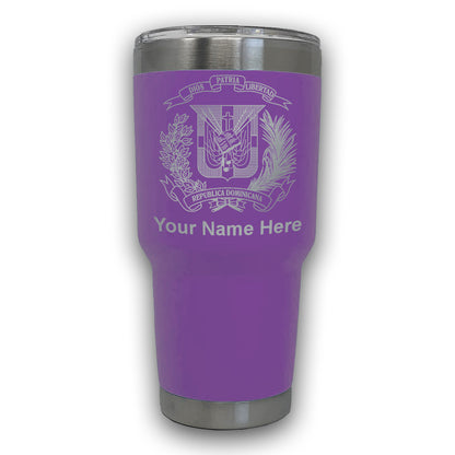 LaserGram 30oz Tumbler Mug, Coat of Arms Dominican Republic, Personalized Engraving Included