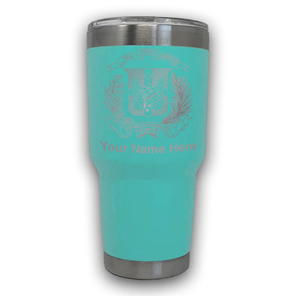 LaserGram 30oz Tumbler Mug, Coat of Arms Dominican Republic, Personalized Engraving Included