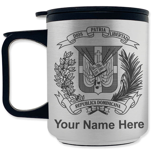 Coffee Travel Mug, Coat of Arms Dominican Republic, Personalized Engraving Included