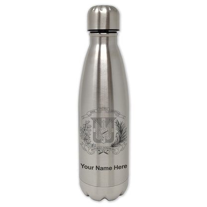 LaserGram Single Wall Water Bottle, Coat of Arms Dominican Republic, Personalized Engraving Included