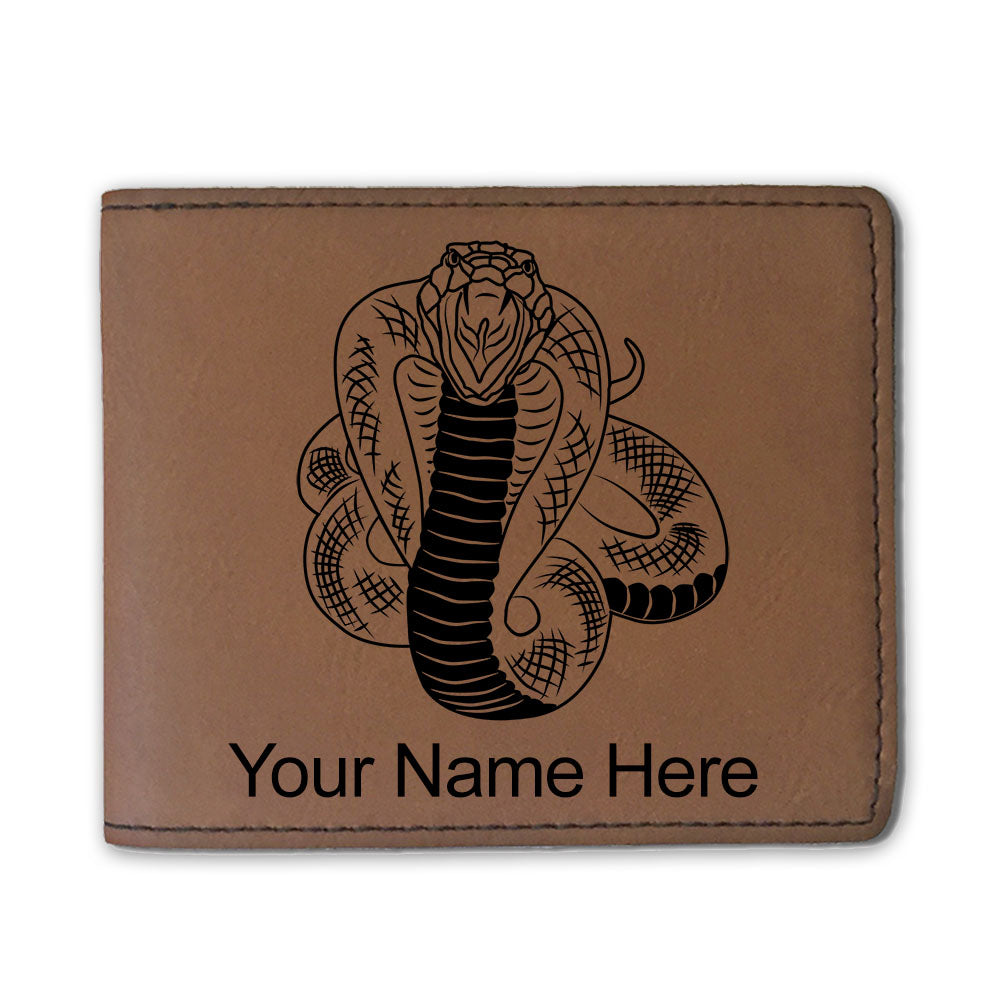Faux Leather Bi-Fold Wallet, Cobra Snake, Personalized Engraving Included