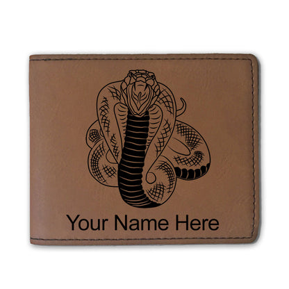 Faux Leather Bi-Fold Wallet, Cobra Snake, Personalized Engraving Included
