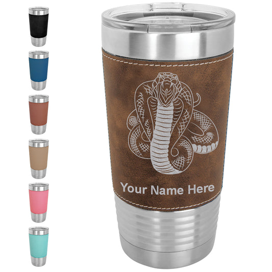 20oz Faux Leather Tumbler Mug, Cobra Snake, Personalized Engraving Included - LaserGram Custom Engraved Gifts