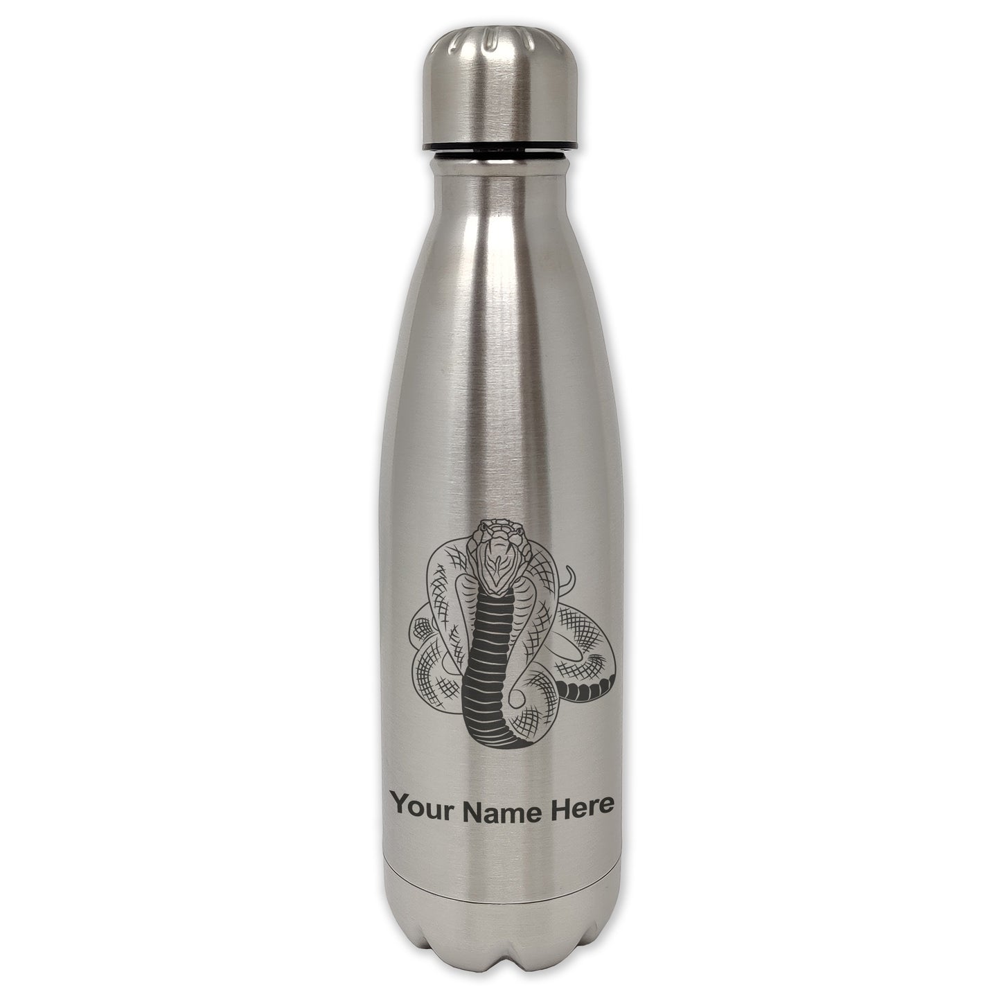 LaserGram Single Wall Water Bottle, Cobra Snake, Personalized Engraving Included