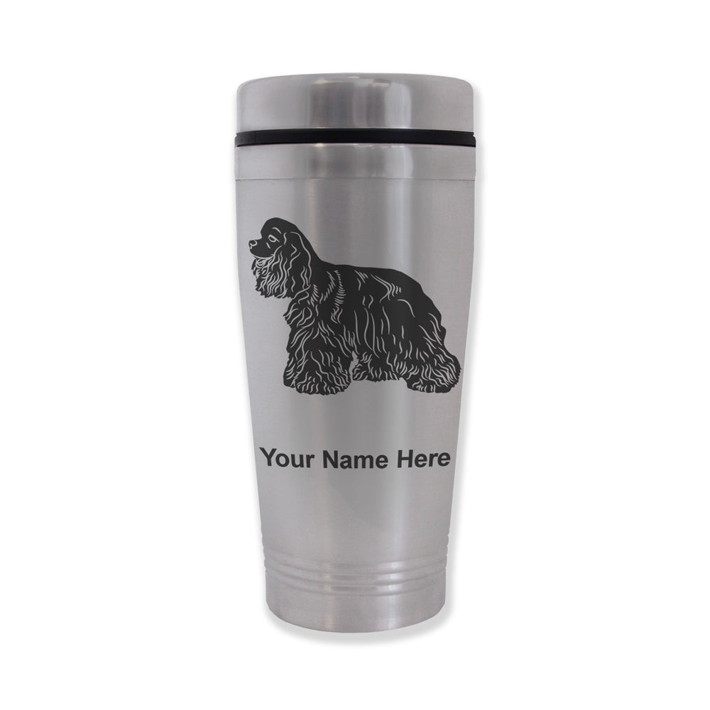 Commuter Travel Mug, Cocker Spaniel Dog, Personalized Engraving Included