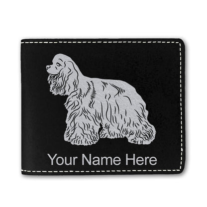 Faux Leather Bi-Fold Wallet, Cocker Spaniel Dog, Personalized Engraving Included