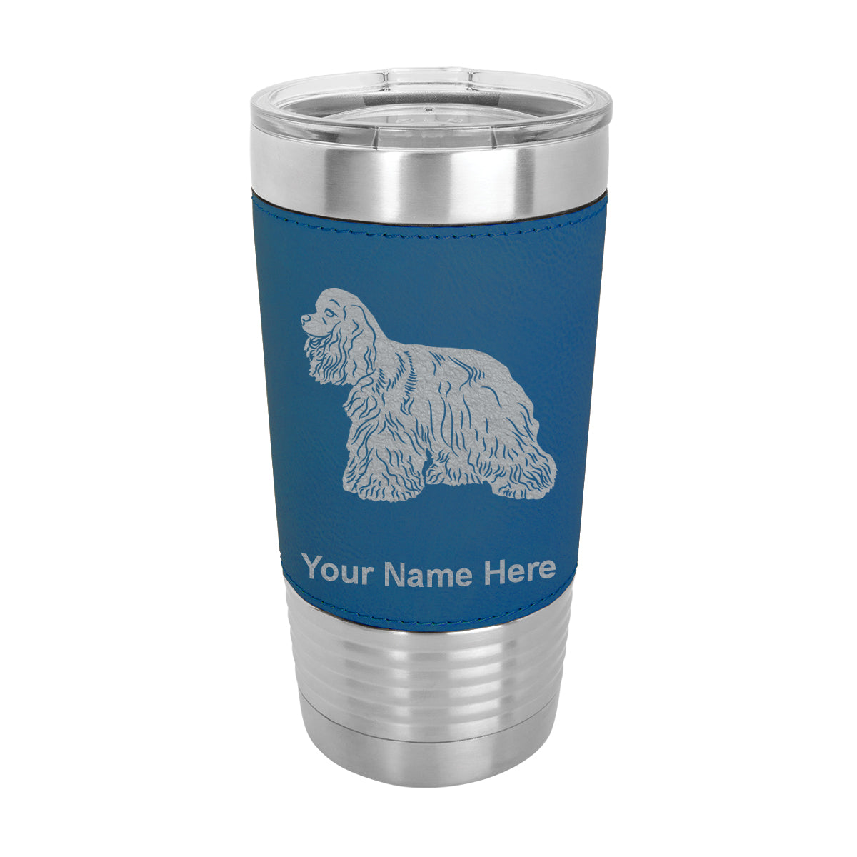 20oz Faux Leather Tumbler Mug, Cocker Spaniel Dog, Personalized Engraving Included - LaserGram Custom Engraved Gifts