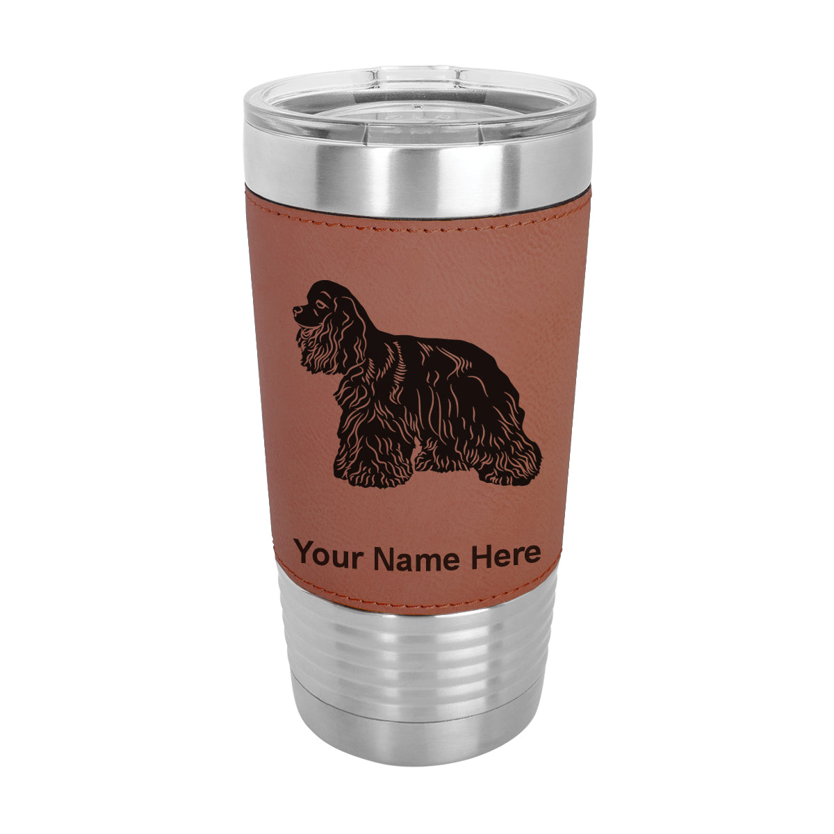 20oz Faux Leather Tumbler Mug, Cocker Spaniel Dog, Personalized Engraving Included - LaserGram Custom Engraved Gifts