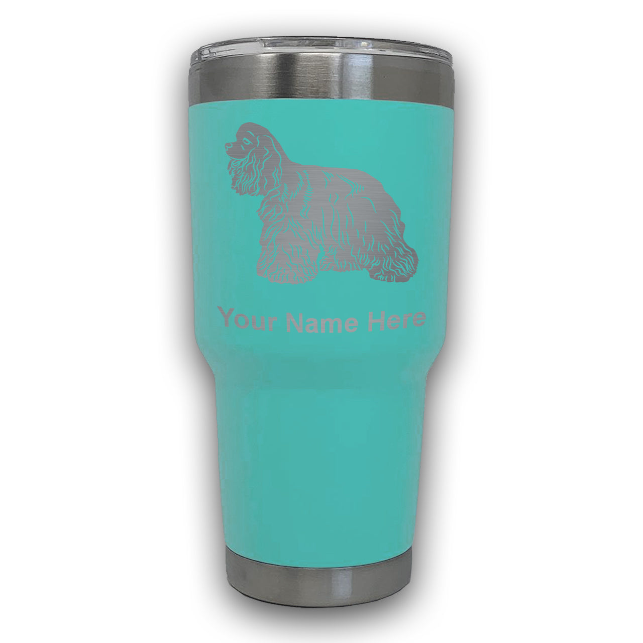 LaserGram 30oz Tumbler Mug, Cocker Spaniel Dog, Personalized Engraving Included