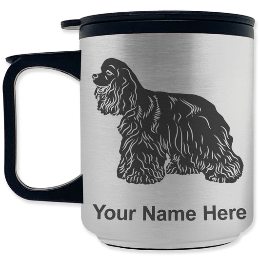 Coffee Travel Mug, Cocker Spaniel Dog, Personalized Engraving Included