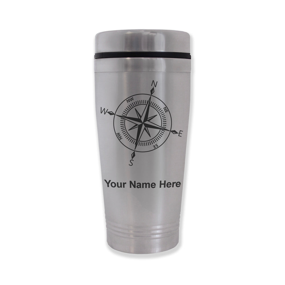 Commuter Travel Mug, Compass Rose, Personalized Engraving Included