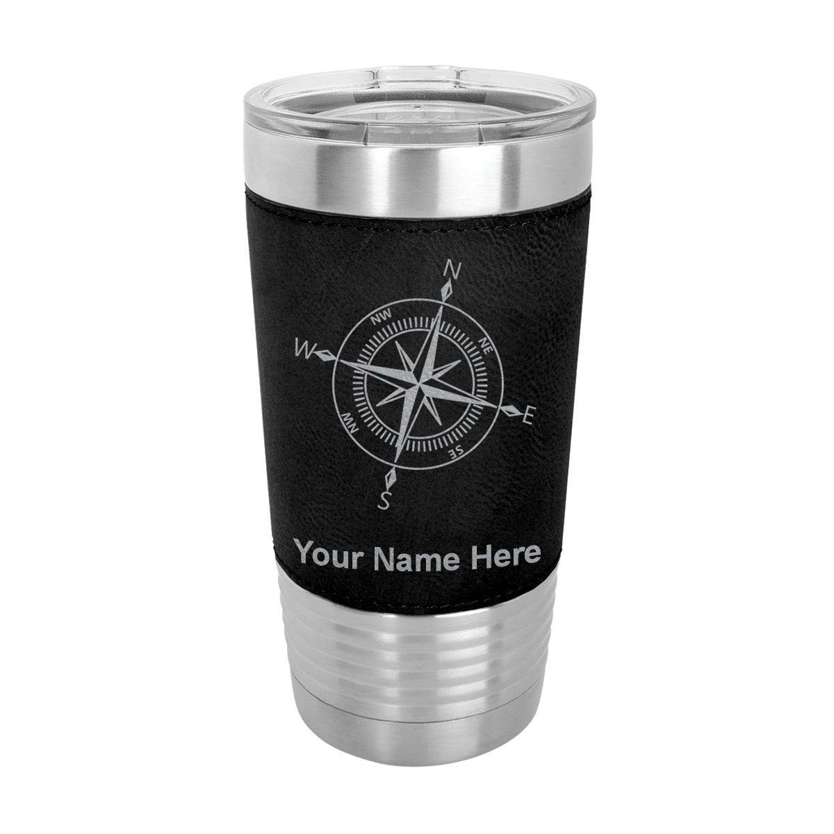 20oz Faux Leather Tumbler Mug, Compass Rose, Personalized Engraving Included - LaserGram Custom Engraved Gifts