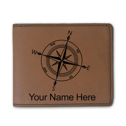 Faux Leather Bi-Fold Wallet, Compass Rose, Personalized Engraving Included