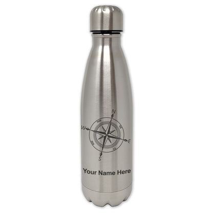 LaserGram Single Wall Water Bottle, Compass Rose, Personalized Engraving Included